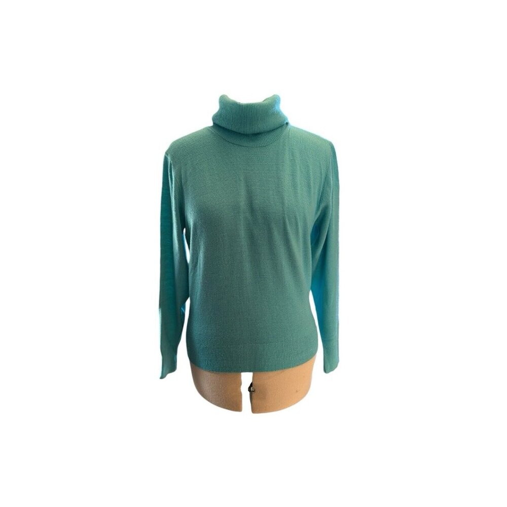 Vintage Gotham Teal Acrylic Turtleneck Sweater USA Union Made Women's Large